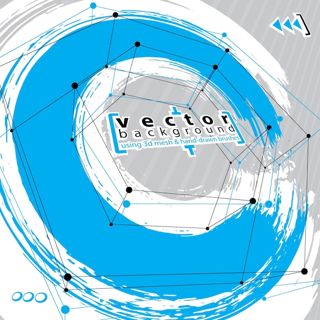 Grunge en technische achtergrond, fbstract speciale vector illustratie gemaakt met echte inkt handgetekende grunge penselen en abstracte 3D mesh object modellering, duidelijke eps 8 vector.