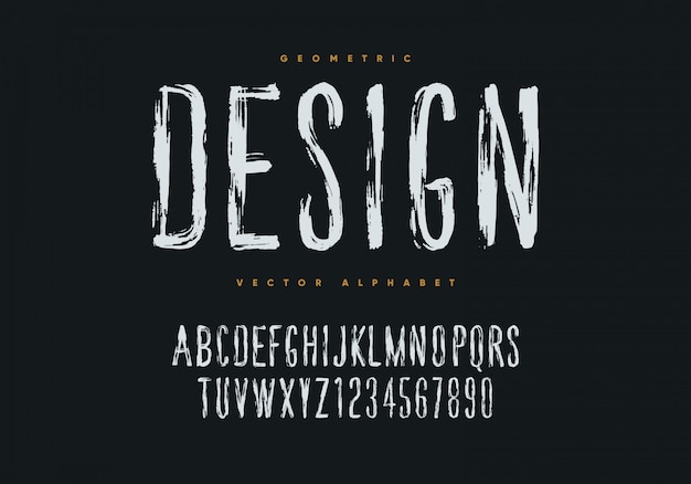 Grunge font design. Hand drawn style geometric alphabet and numbers.