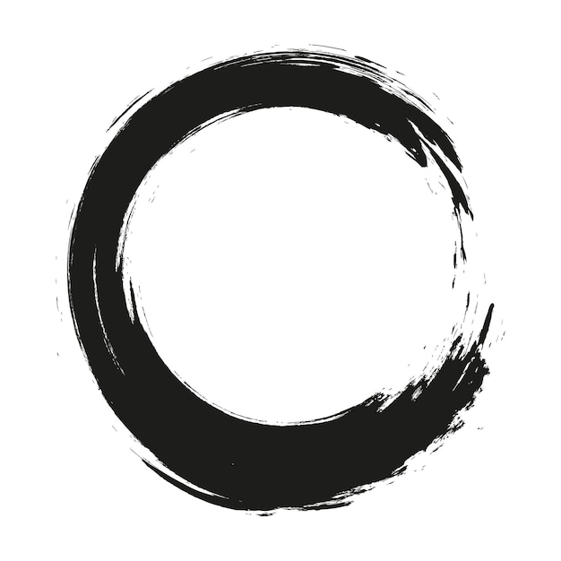 Гранж-кадр Смазы краски Гранж-круг на белом фоне Чернила Щетка ручной чертеж круга Черный