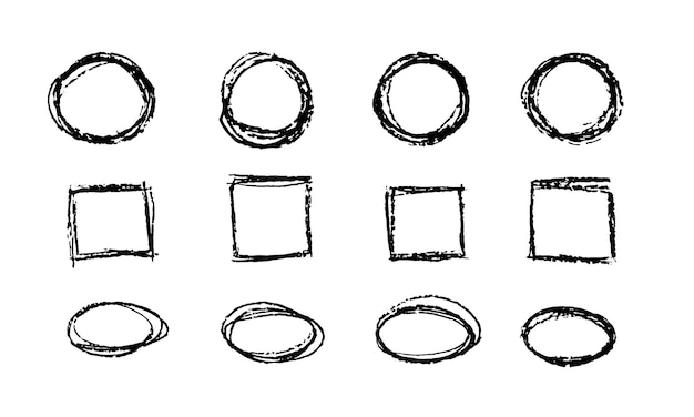 グランジ フレーム セット空白の形状丸い楕円形の正方形のフレーム ベクトル苦痛テクスチャ
