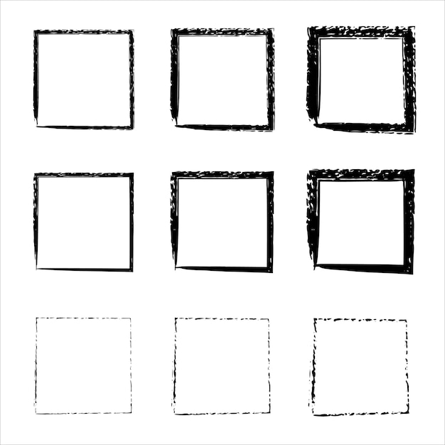 Grunge frames vector set black square shape borders Vector borders grunge template set