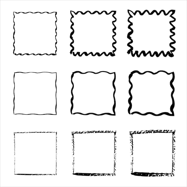 Grunge frames vector set grunge inkt illustratie grunge stijl set vierkante vormen