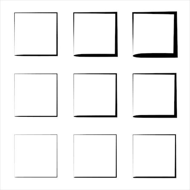 Grunge frames vector set handdrawn square frame set of grunge square