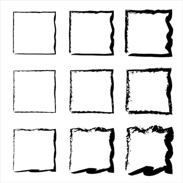 Векторный набор гранж-рамок векторные черные окрашенные квадраты набор элементов дизайна