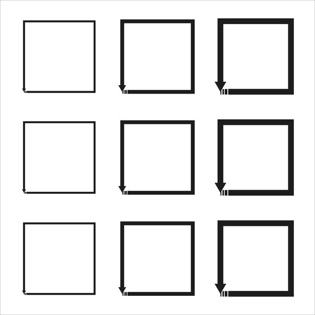 Grunge frames vector set zwarte vierkante vorm randen set van ontwerpelementen