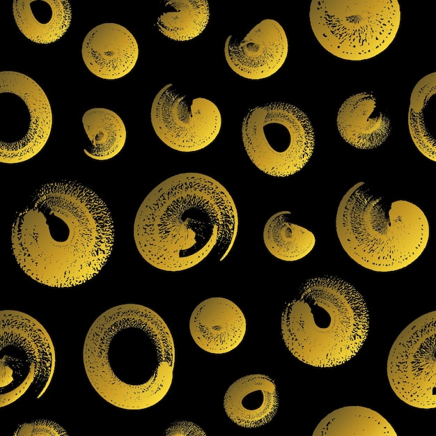 Vector grunge gold abstract dots on black background golden circels on black seamless pattern