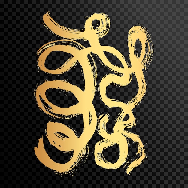 Grunge gold hand drawn paint brush Curved brush stroke vector illustration Wavy and curly lines round shapes dry brush stroke texture Wavy and swirled brush strokes