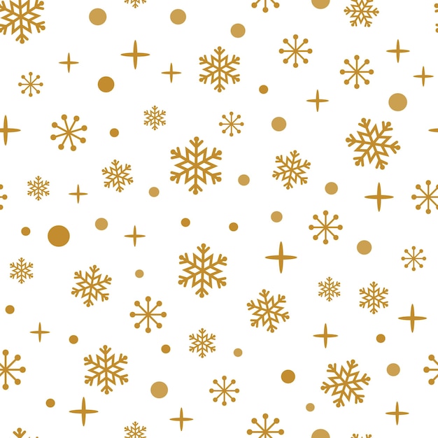 Fiocchi di neve d'oro grunge e palle di neve su sfondo bianco motivo invernale senza cuciture per capodanno o buon natale, carta da parati o design del pacchetto carta grafica stampabile o carta da parati natalizia