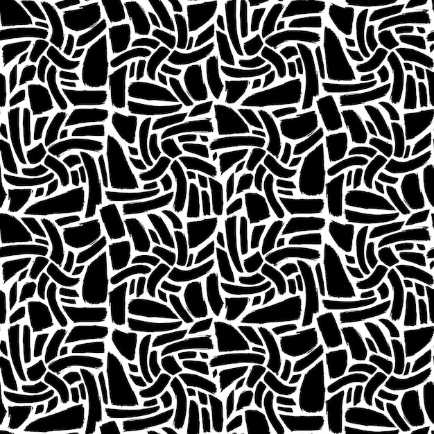 Grunge golven naadloos patroon met geometrische figuren uit de vrije hand en penseelvormige lijnen getekend met zwarte marker Ornament voor afdrukken op stoffen omslag en verpakking Eenvoudige abstracte minimalistische vector