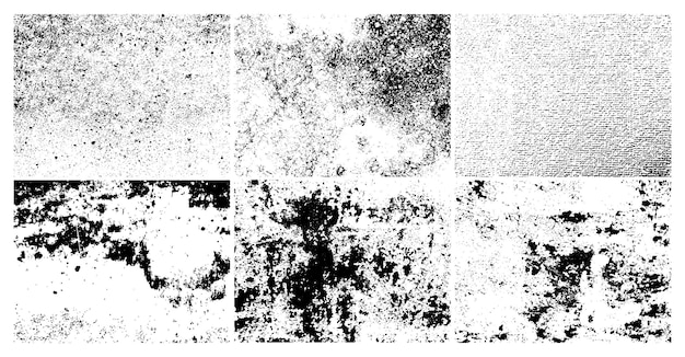 Grunge grainy dirty texture. Set of six abstract urban distress overlay backgrounds. Vector illustration