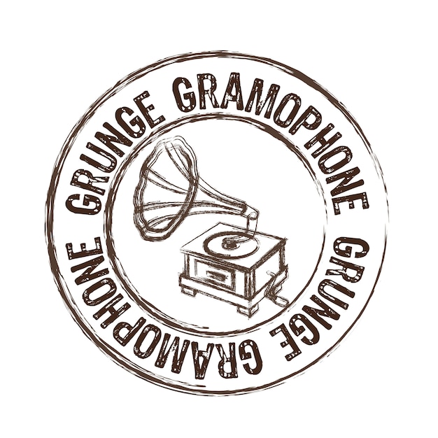 Grunge gramophone stamp isolated