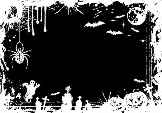 Cornice di halloween grunge con zucca, pipistrello, elemento di design, illustrazione vettoriale