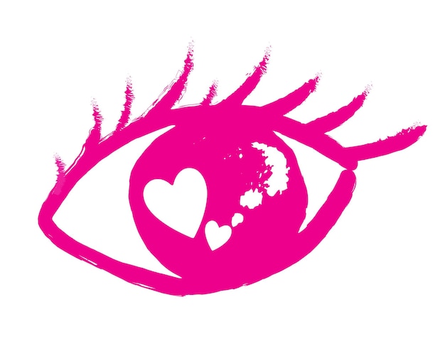 Grunge hand drawn pink eye with heart