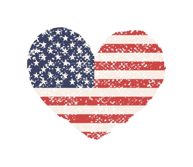 Vector grunge heart shape with american flag