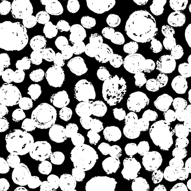 Grunge ink circles. Hand drawn paint brush seamless pattern. black ink stains wallpaper on black background.