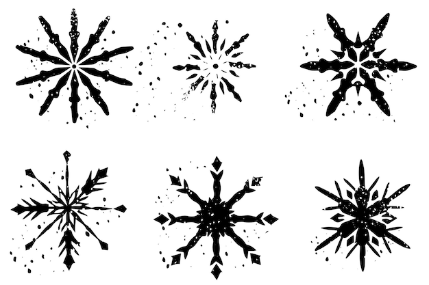 Grunge lino cut snowflakes stamps collection pack distressed textures set blank geometric shapes