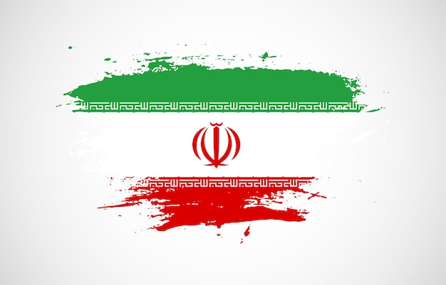 Grunge penseelstreek met de nationale vlag van Iran op een witte geïsoleerde achtergrond