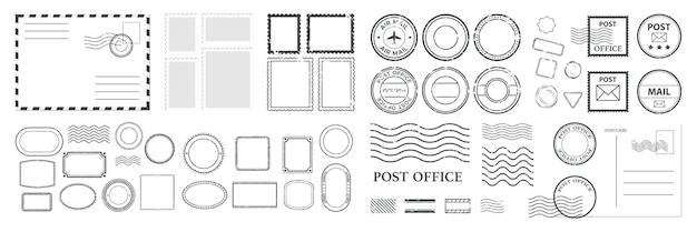 Vector grunge postage stamp collection set of post stamp retro grunge postmark