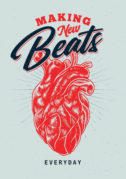 Vector grunge print design with heart