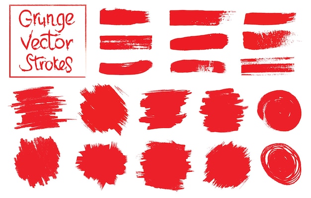 Grunge red brush strokes paint set