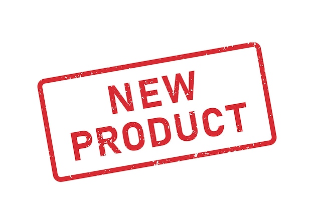 グランジ赤新製品ワードゴム印新製品サインステッカーセットグランジヴィンテージ正方形ラベル白い背景で隔離のベクトル図