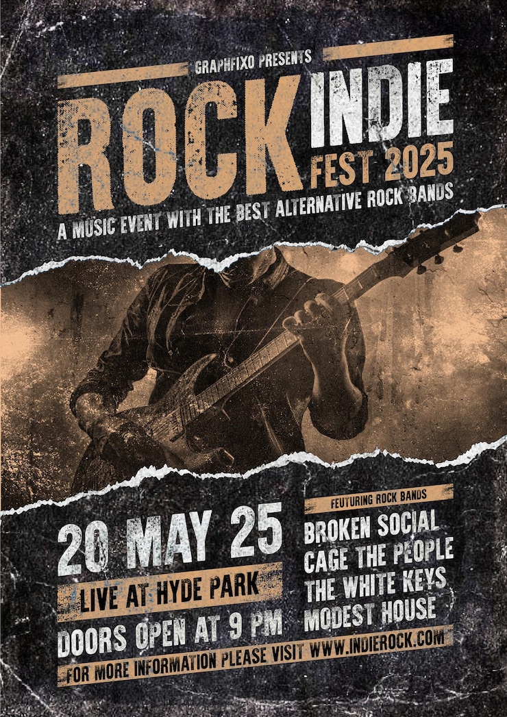 Vector grunge rock music festival flyer sjabloon