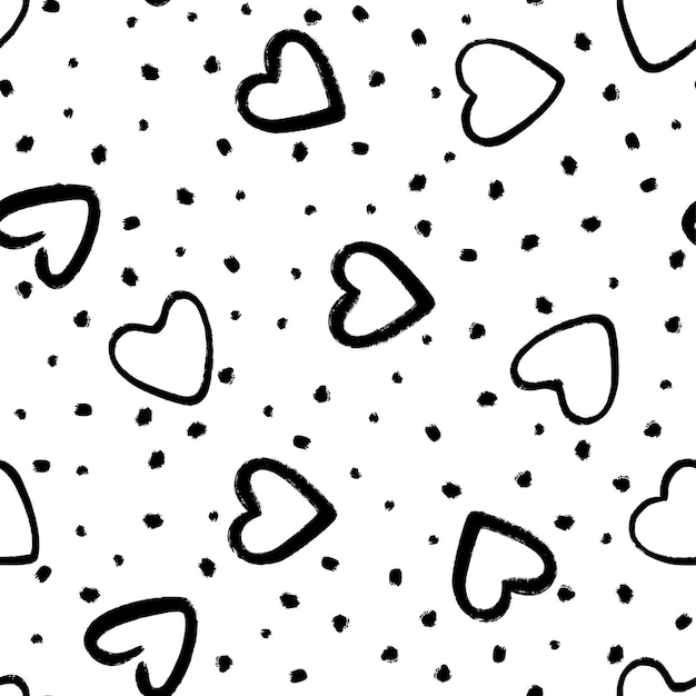 Гранж романтические сердца бесшовный узор любовь сердце каракули точки текстуры маркер или кисть рисунок искусства фон красивая мода шикарный вектор печати