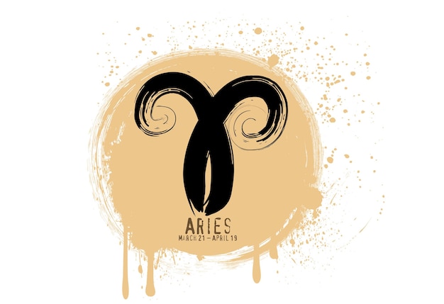 Vector grunge round zodiac sign aries vector astrology illustration with brush stroke drawing astrology