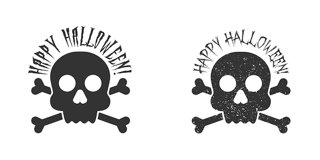 Grunge skull icon with happy halloween text Flat vector illustration