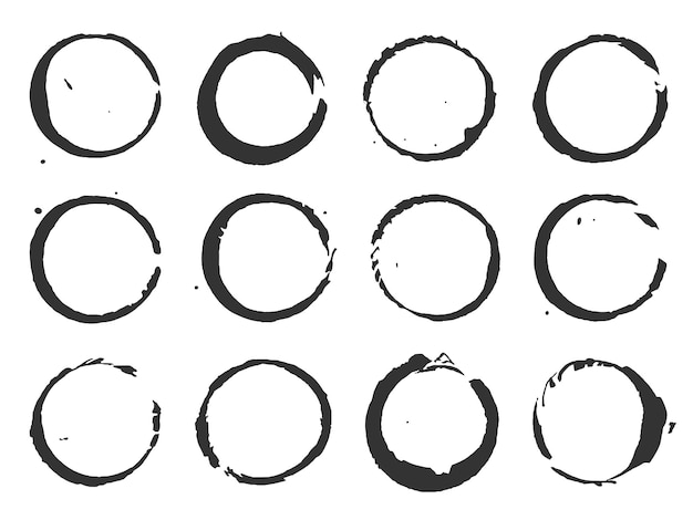 Insieme della siluetta nera dell'inchiostro della parte inferiore della tazza della macchia di lerciume