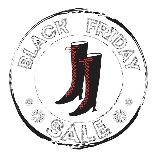 Vettore timbro grunge con stivali da donna e il testo black friday sale