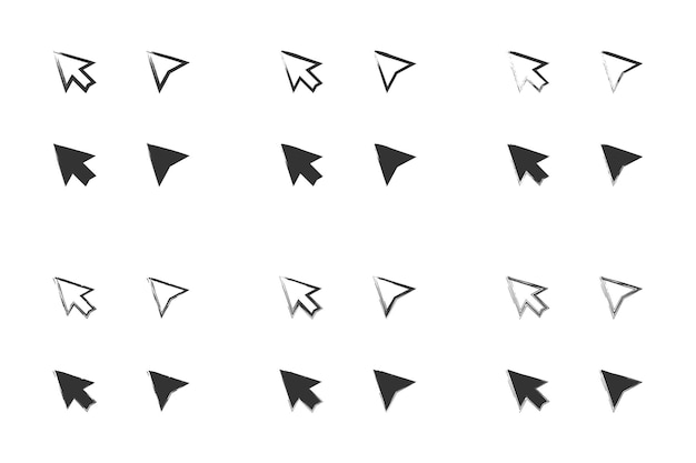 Набор значков указателя мыши в стиле гранж Нарисованный значок курсора Векторная иллюстрация
