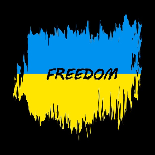 Украинский флаг в стиле гранж со словом FREEDOM Символ независимости и свободы