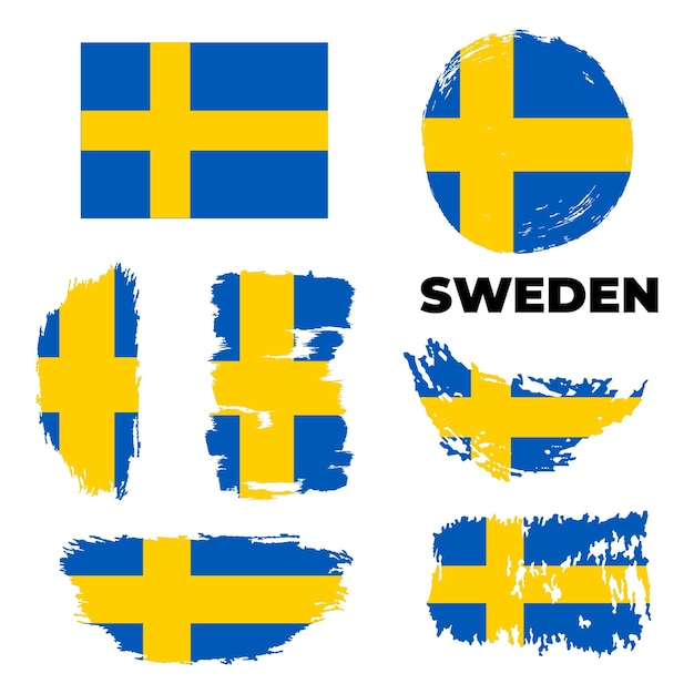 Grunge sweden flags set vector stock illustration