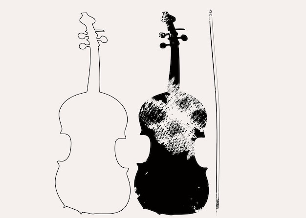 Grunge tekening cello met lijnvoering Stedelijke muziek vector vintage contrabas kunst Grunge kunst viool