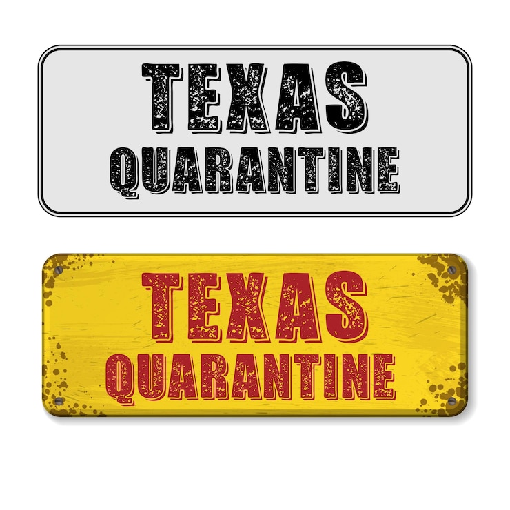 Vector grunge texas quarantine yellow nameplate