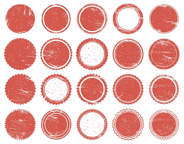 Grunge texture stamp. rubber red circle stamps, distressed texture red vintage marks