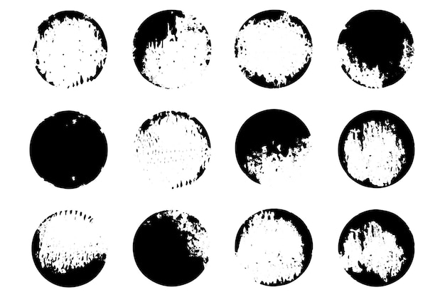 Grunge textuur borstel cirkelsHand getrokken penseel ronde vorm Aquarel beroerte cirkels Set vector