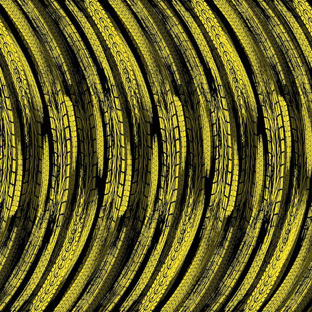 Grunge tire track circle yellow background