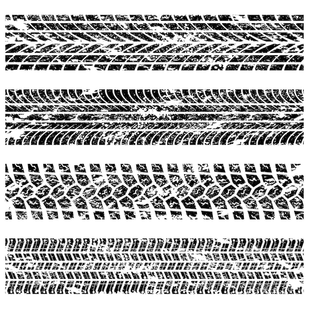 Vector grunge tire tracks set