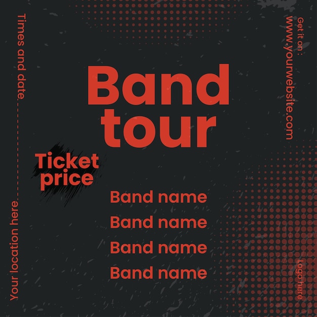 Grunge tour band concert instagram design template