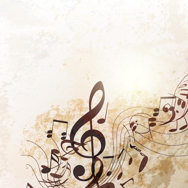 Вектор Гранж-векторный фон с музыкальными нотами в винтажном стиле