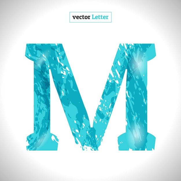 Grunge Vector Symbol M Font Blue Sketch Style