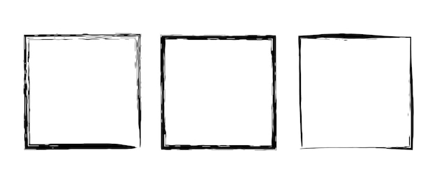 Grunge vierkante frame set Verschillende verf penseel rand collectie Zwarte krijt of inkt rechthoekige une