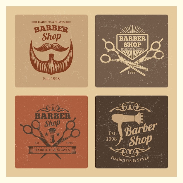 Grunge vintage barber shop labels