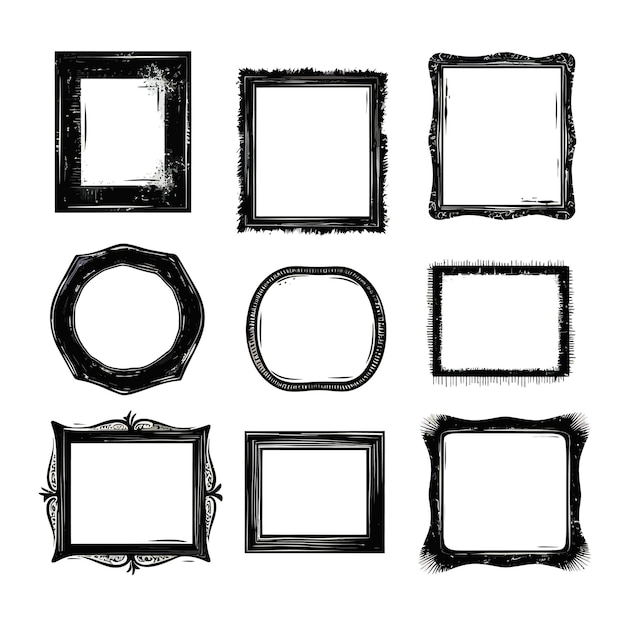 Grunge zwart splatter vector frames silhouetten op witte achtergrond