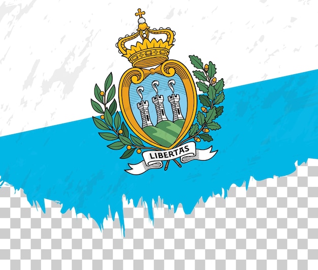透明な背景にサンマリノのグランジ スタイルの旗