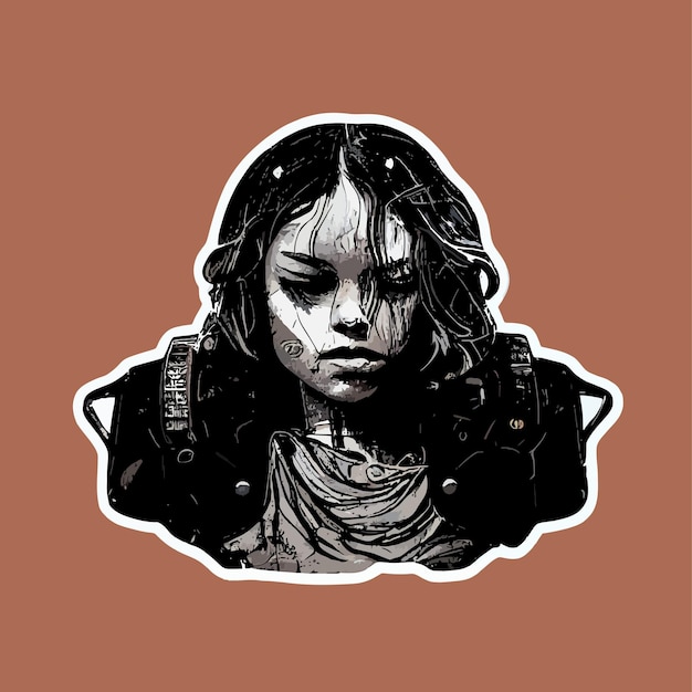 Grungy woman sticker black and white illustration street art clipart