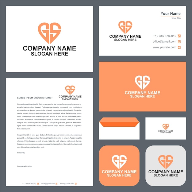gs initial logo love vector design and business card premium