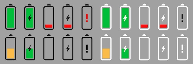 GSMバッテリーアイコンセット白い背景の上の電力エネルギー低完全空充電の概念